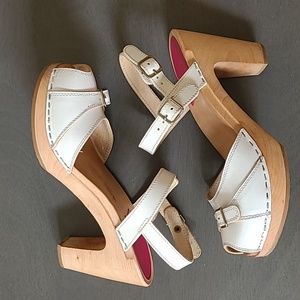 Swedish Hasbeens White Platform Sandals, 38